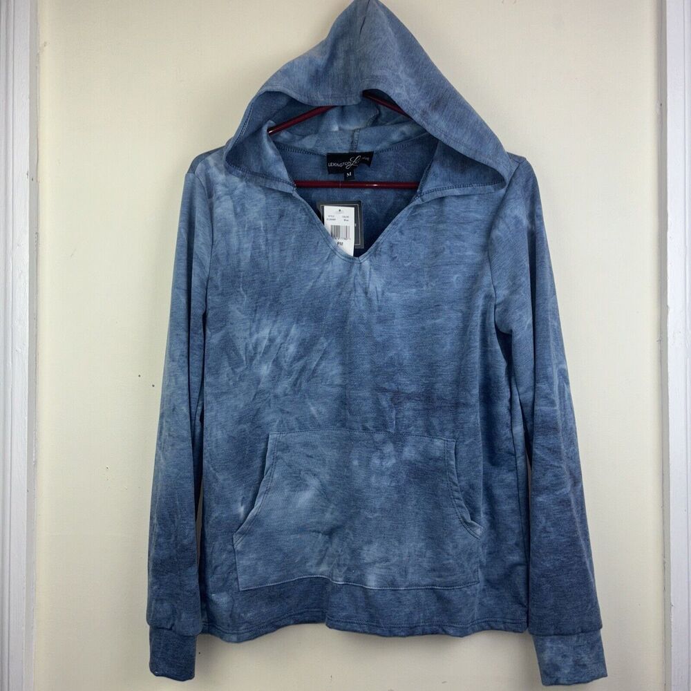 NWT NEW Lexington L Avenue Blue Tie Dye Hooded Hoodie Shirt Size M